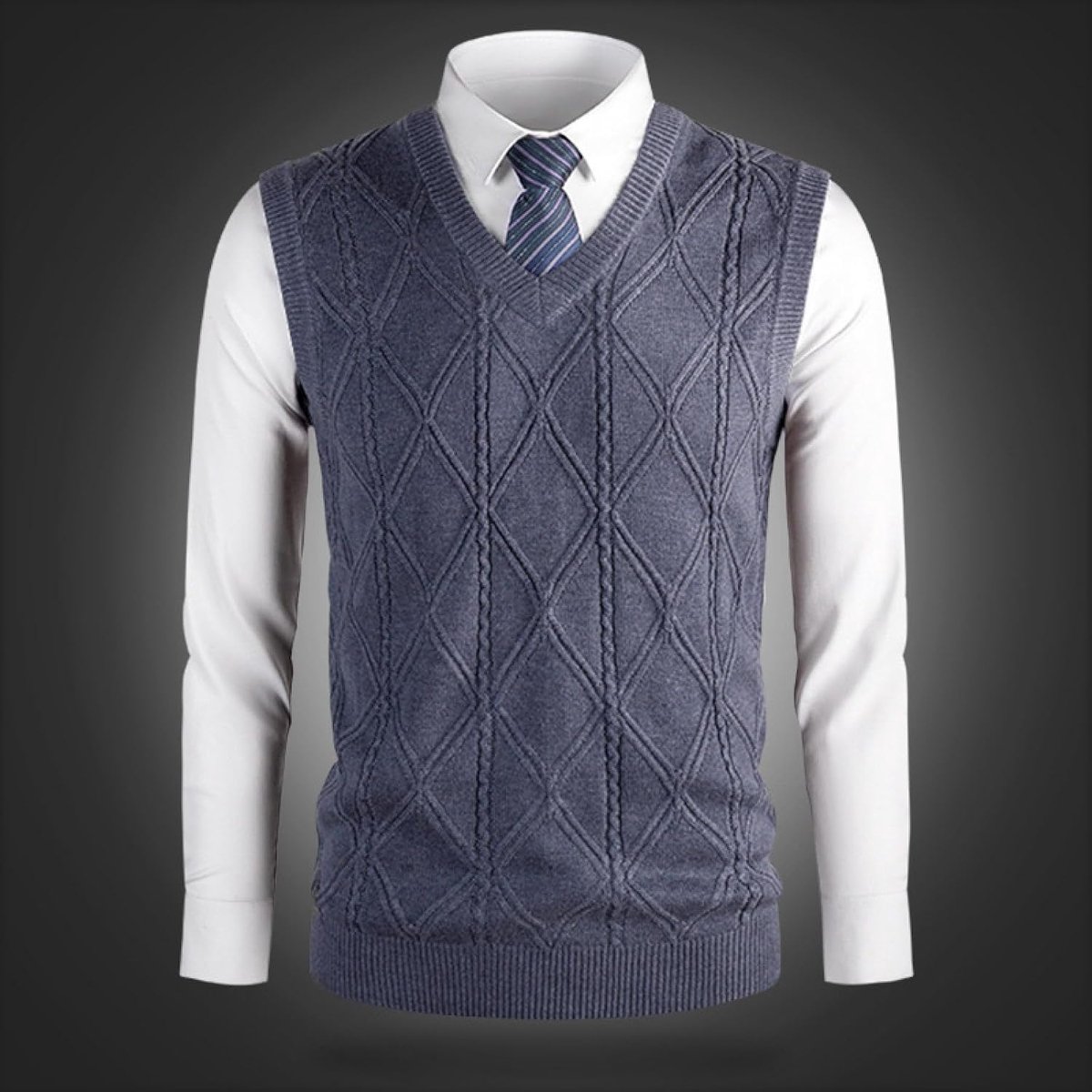 Kasjmier Gemengd Gewatteerd Gebreid Vest Met V-Hals, Klassiek Kleurblok Kabelgebreid Casual Mouwloos Vest Pullover, Zakelijk Heren Breigoed Gebreid Vest Trui Tanktops,Grijs,S