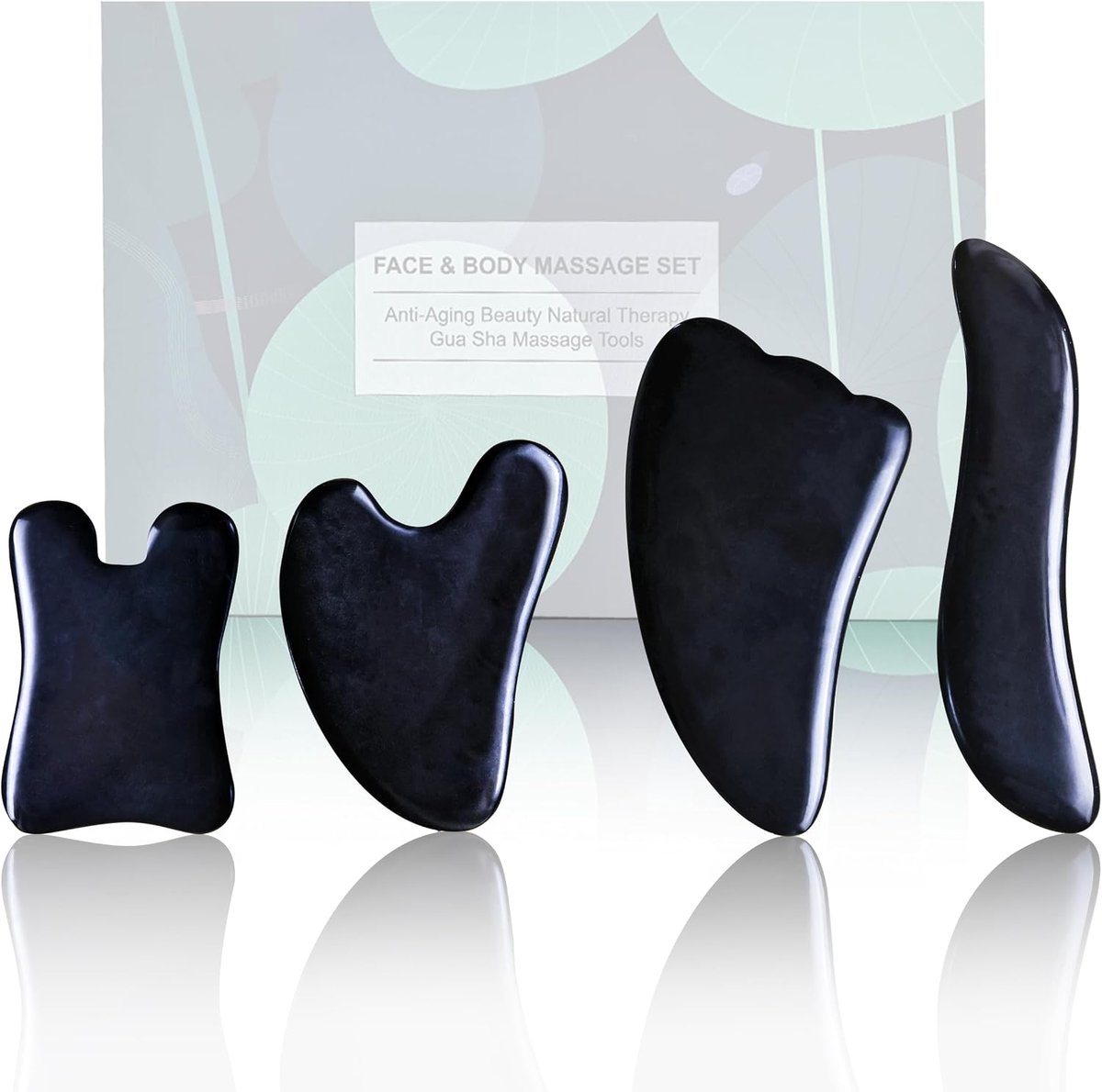 Sha Massagegereedschap, 4 Stuks Gua Sha Gezichtsgereedschap, Guasha Bord voor SPA Acupunctuur Trigger Punt Behandeling (Zwart)