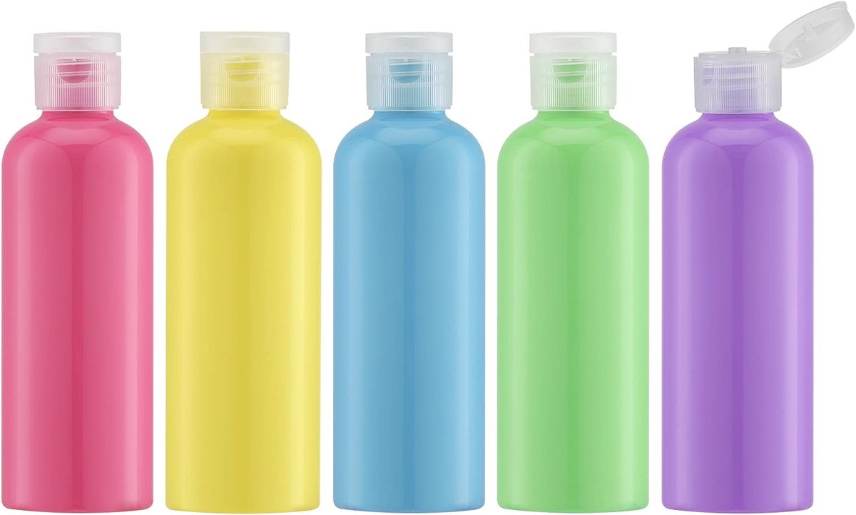 100 ml lege fles met flip cap (5 stuks), navulbare reisfles voor cosmetica met trechter (meerkleurig)