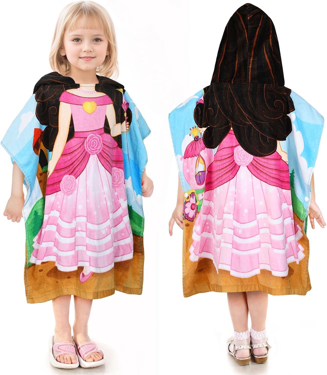 Tirrinia Prinses badponcho badjas capuchon handdoek kinderen meisjes badstof badhanddoek handdoek badhanddoek strandhanddoeken handdoeken katoen camping surf strand poncho kinderen, 60 x 60