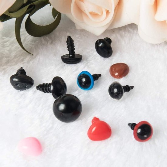 Ogen en neuzen, 6-14 mm veiligheidsogen voor haakdieren, Amigurumi poppenogen en veiligheidsneuzen met sluitringen, kleurrijke en zwarte ogen voor doe-het-zelf — afbeelding 5