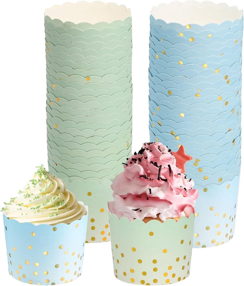 100 stuks Cupcake wikkelpapier, 7×6×5.5cm Muffinvormpjes papier Papier muffinvormpjes Muffin papiervormpjes Taartvormpjes voor muffins Dessert (Blauw, Groen)