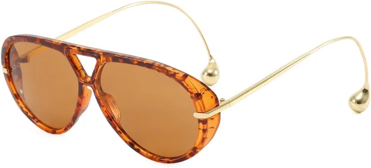 Zonnebrillen voor dames voor heren, populaire vintage punkbril met dubbele brug (tea leopard bruin)