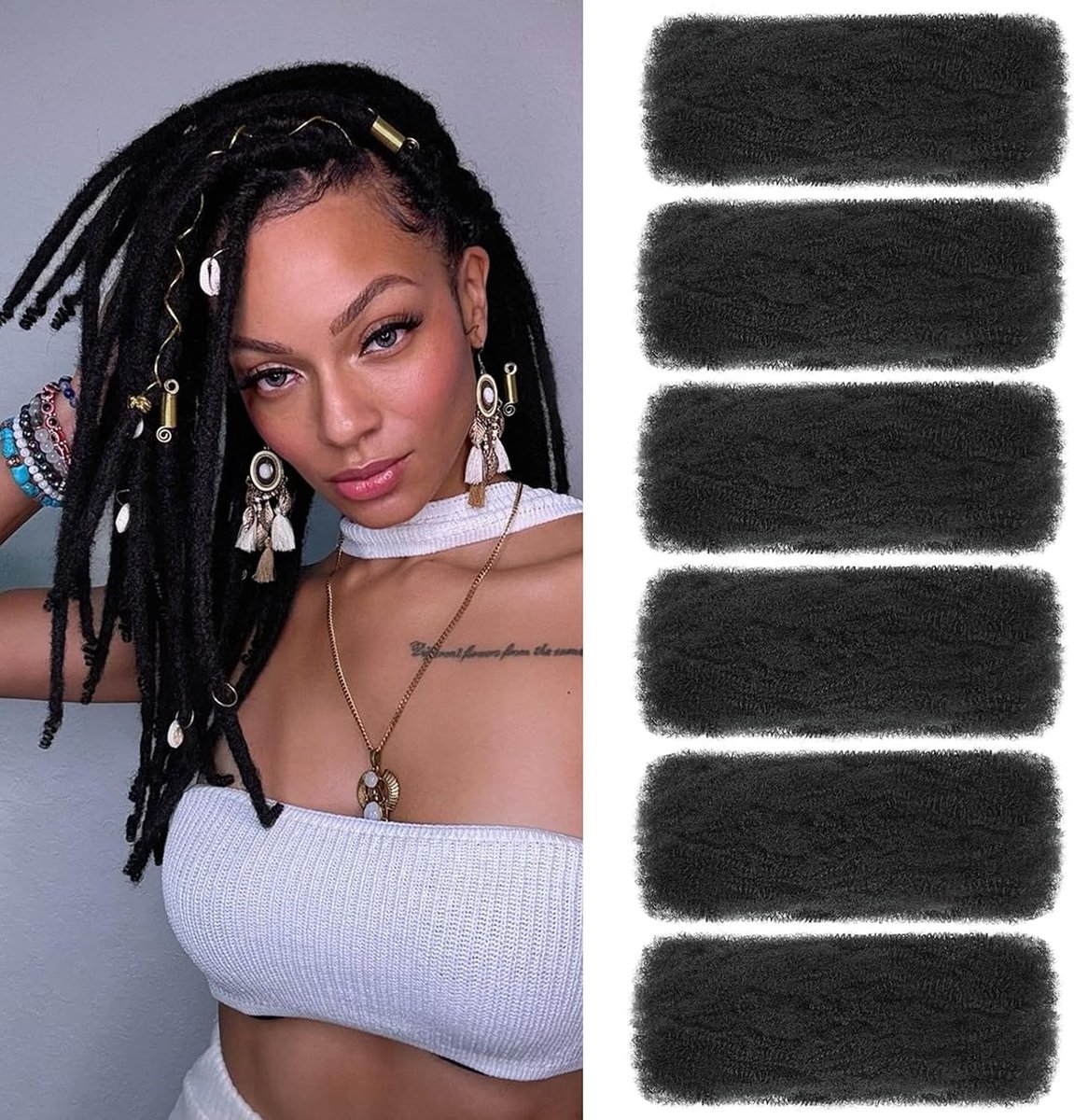 Afro-haar met microveer, krullend kunsthaar voor dreadlock-reparatie, afro-haar, zacht, 35,6 cm, 6 stuks