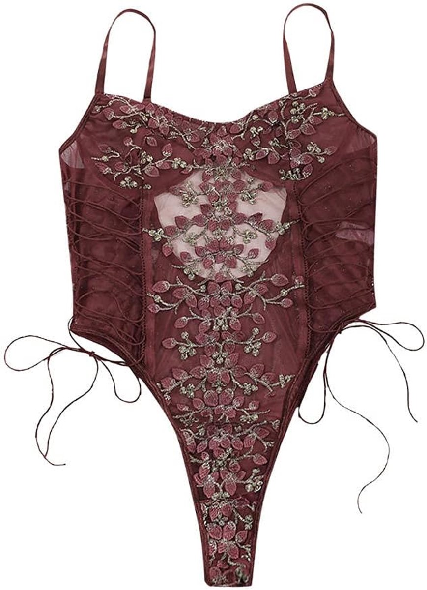 Sexy dames erotische lingerie Damesondergoed uitgehold backless sexy lingerie transparante erotische kostuums-Czerwony_M