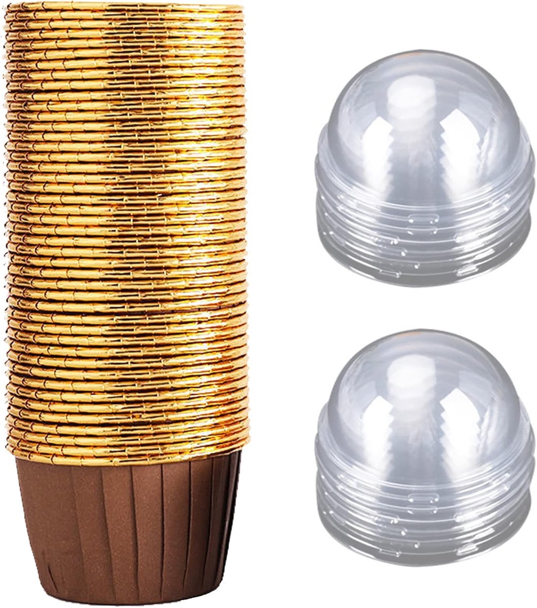 50 stuks aluminiumfolie cupcakes, papieren muffinvormpjes, cupcake-bakvormen met deksel, geschikt voor verjaardagsfeestjes (bruin)