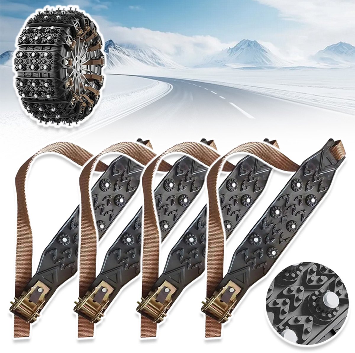 TPU En Stalen Spijkers – Universele Sneeuwkettingen Voor Auto Met Antislip Noodtractie – 37,5x7 cm – Voor Licht Truck, SUV En ATV – Set Voor Winter, IJs En Modder