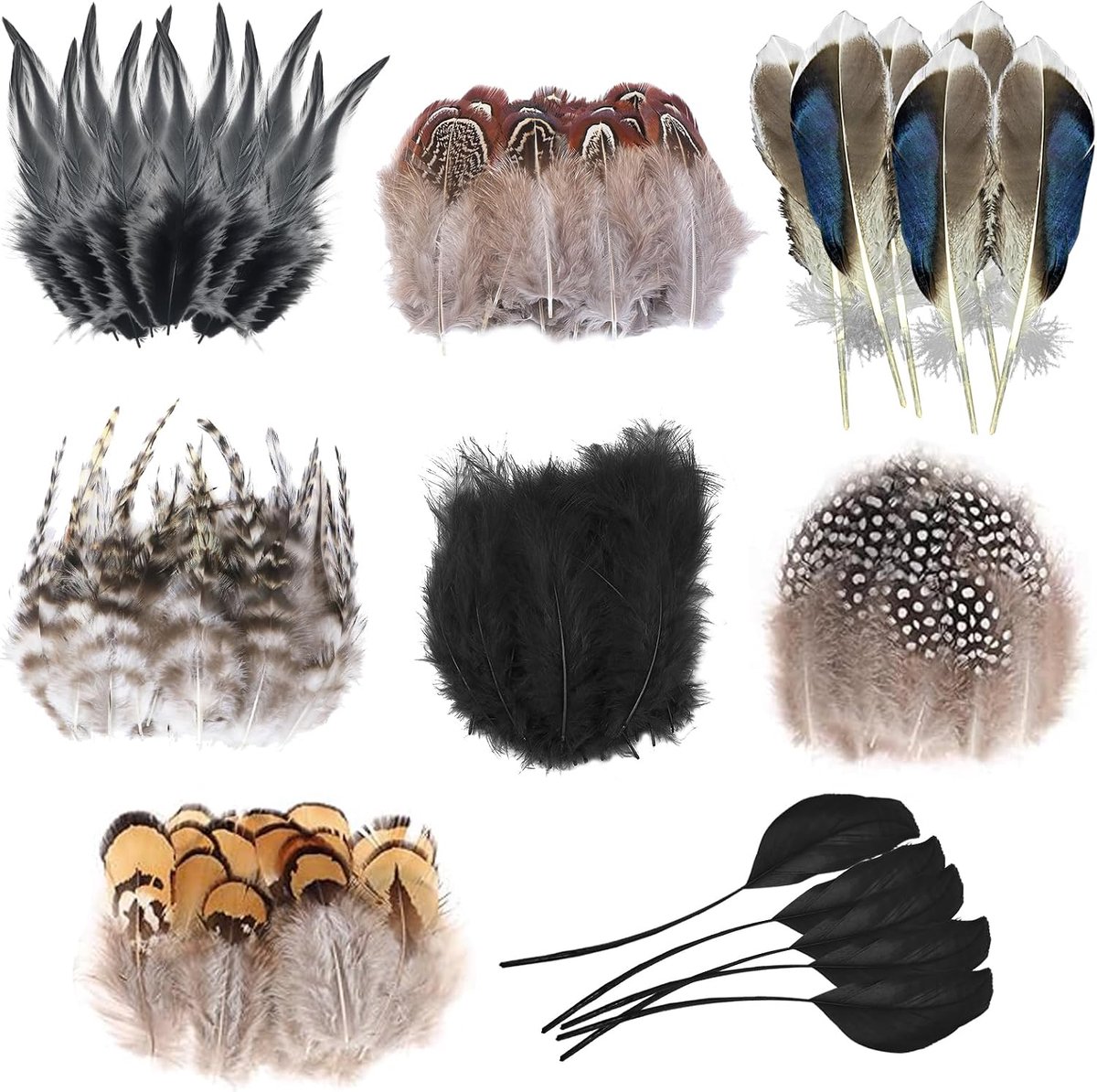Veren om te knutselen, 160 stuks fazantveren, acht stijlen, natuurlijke veren voor knutselwerk, voor dromenvangers, doe-het-zelf oorbellen, feestmaskers, sieraden, paaseieren, parelhoenveren