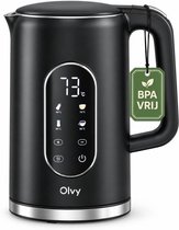 Olvy Waterkoker met Temperatuurregeling - Warmhoudfunctie - RVS - Dubbelwandig - Elektrisch - 1.7 Liter - 2200W - Zwart