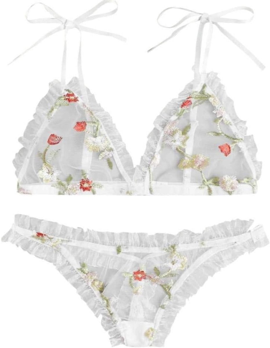Sexy erotische lingerie vrouwen doorzien bh g-string nachtkleding kostuum borduurwerk kanten ondergoed