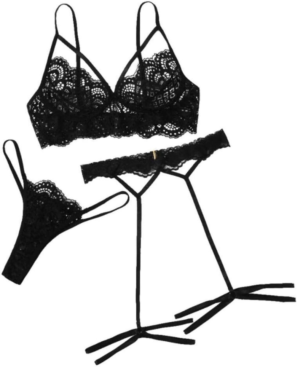 Dameskostuums Vrouwen Hollow Out Bh String Kousenband Nachtkleding Kant Sexy Erotische Lingerie Porno Verleiding Transparant Ondergoed Kostuum
