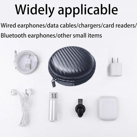 6-delige ronde draagbare hoofdtelefooncase, mini EVA-tas, opbergtas, harde schaal met ritssluiting, geschikt voor oortelefoon, datakabel, MP3-opbergtas (zwart) — afbeelding 4