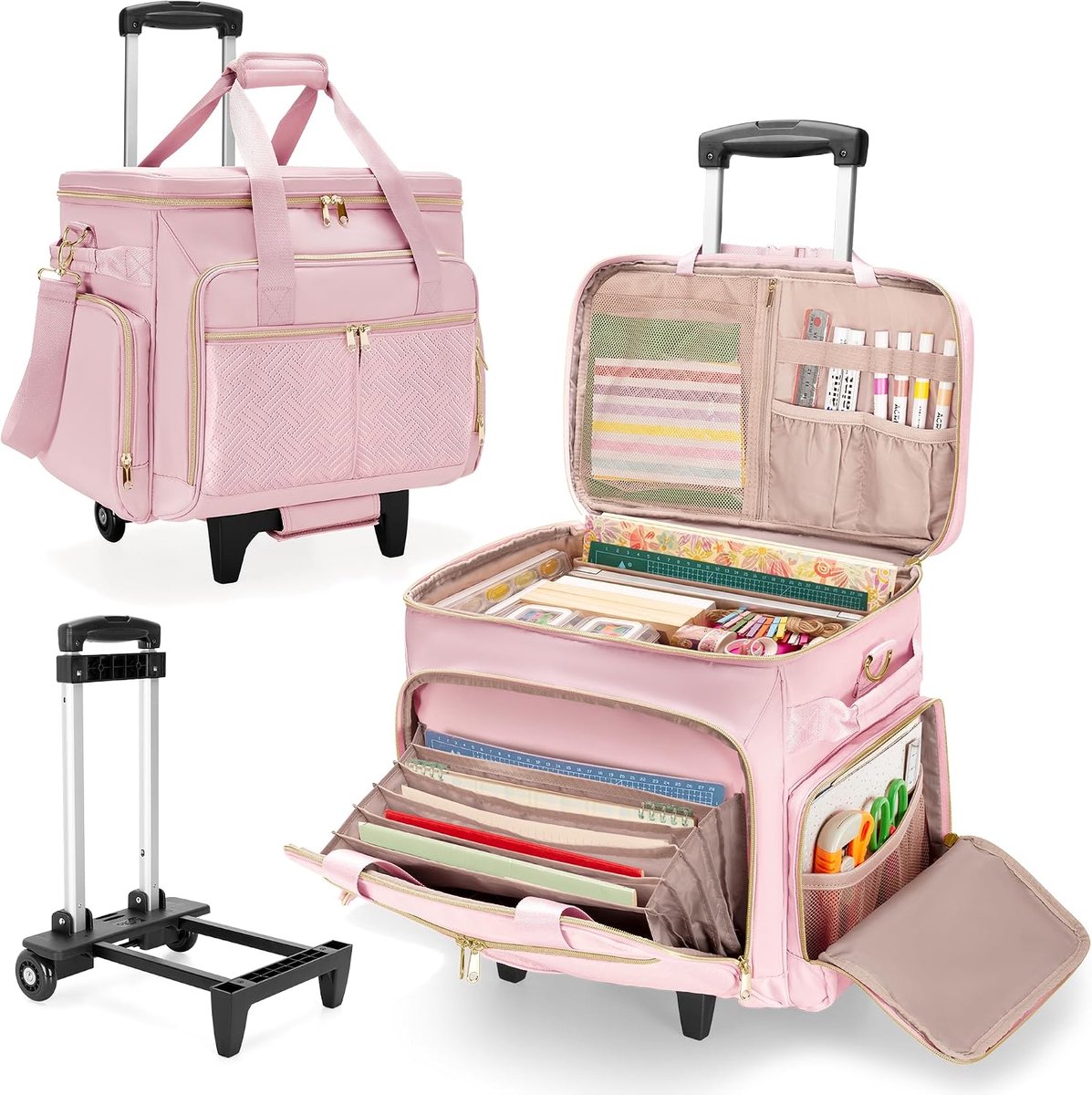 Rolkoffer voor Knutselspullen, Tas voor Scrapbooking, Roze