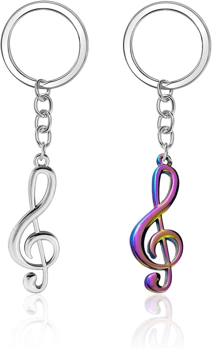 Sleutelhanger met muzieknoten, 2 stuks, creatieve sleutelhanger van metaal, hanger voor reistassen, accessoires voor sleutels, geschenken voor muziekliefhebbers, Zilver, Eén maat, modern