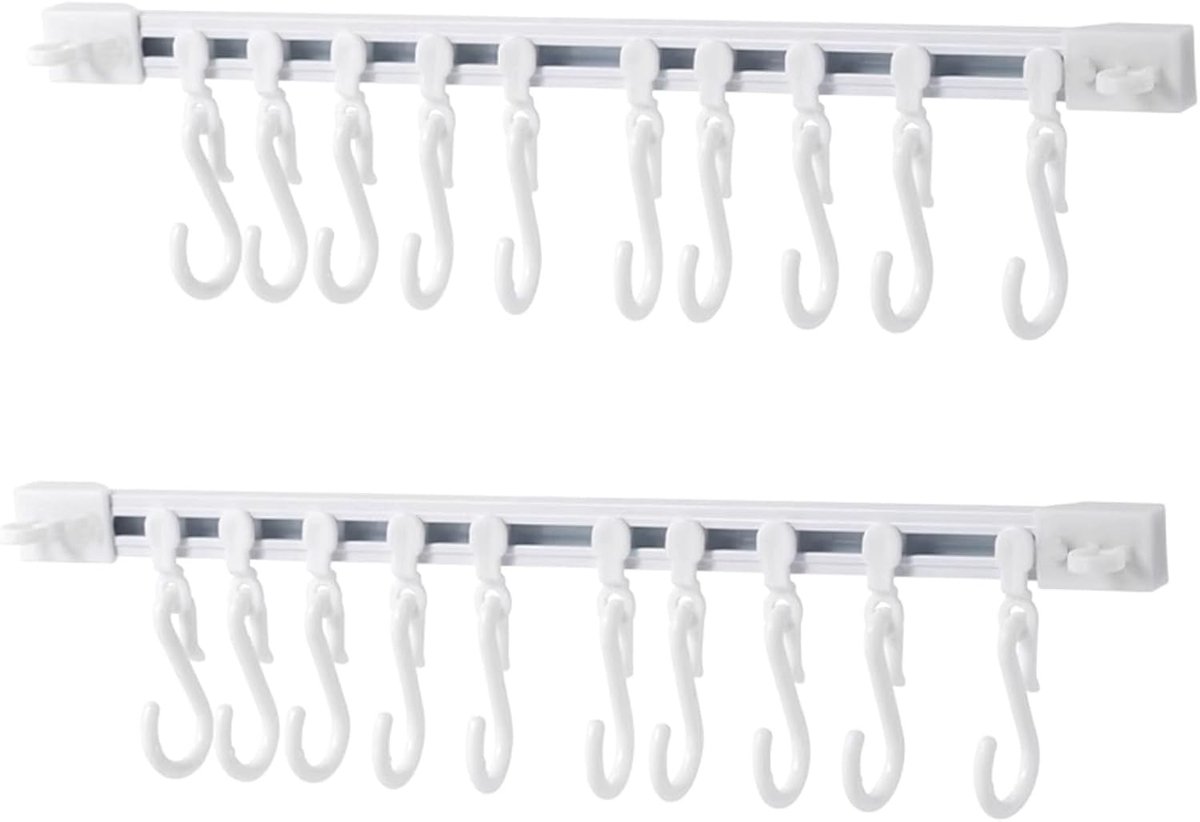 2 sets hakenleiste voor de keuken 30 cm, zelfklevende ophangrail met 10 haken, boorvrije keukenhaken, ideaal voor keukenrekken, badkamer en entrees, keukenaccessoires