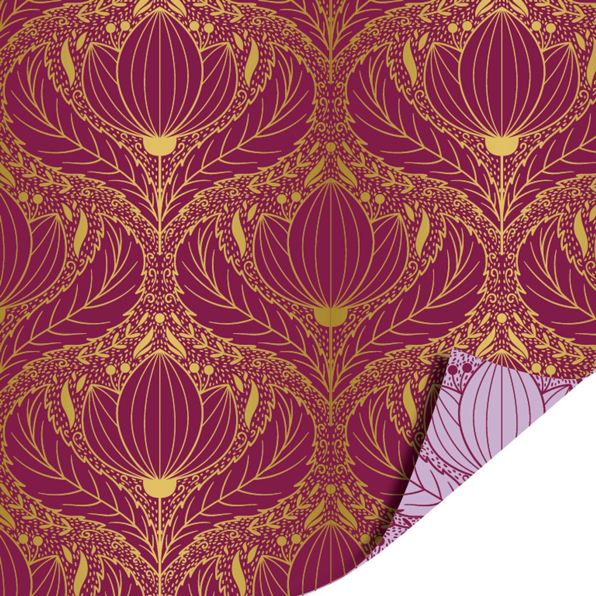 Het Inpakhuis - Cadeaupapier - Inpakpapier - Kadopapier - Luxury Lotus Burgundy - Luxury Lotus Purple - 70cm x 2mtr