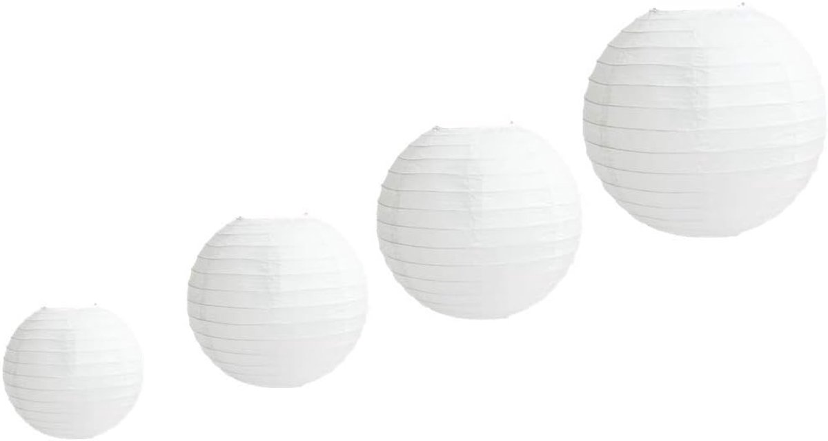 4 stuks papieren lantaarns, ronde witte papieren lantaarn met draadboordjes, witte lampenkappen van verschillende grootte, 10 cm 15 cm, 20 cm, 25 cm, papieren lampenkappen voor bruiloften, feesten,