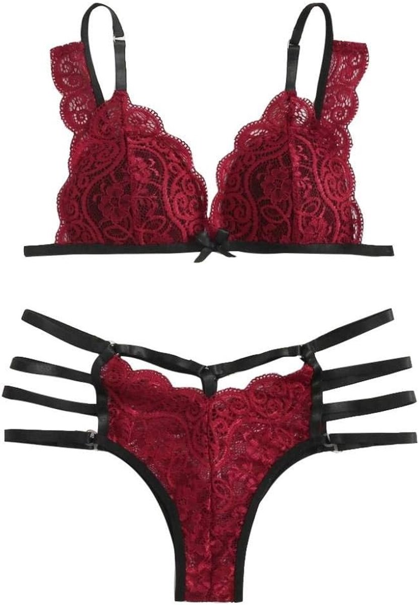 Bodystockings dames Dames Lingerie Set Corset Beha String Sexy Lingerie Doorzichtige Lace Hollow Out Kostuums