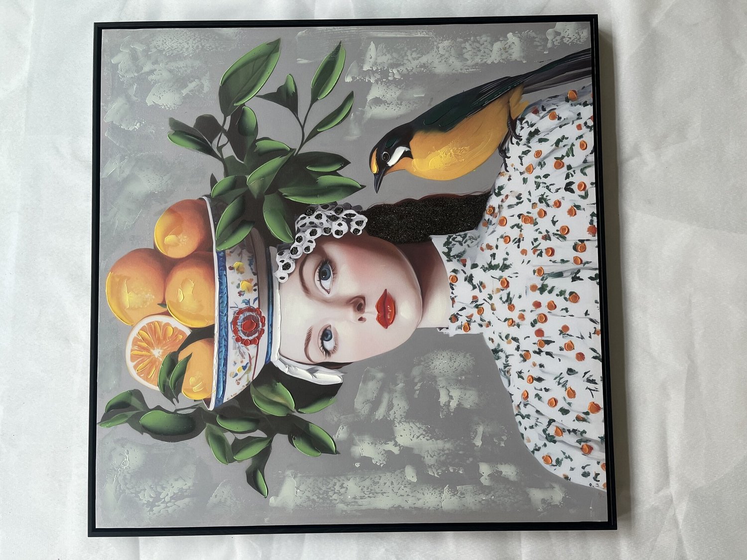 Schilderij vrouw sinaasappels 80x80cm