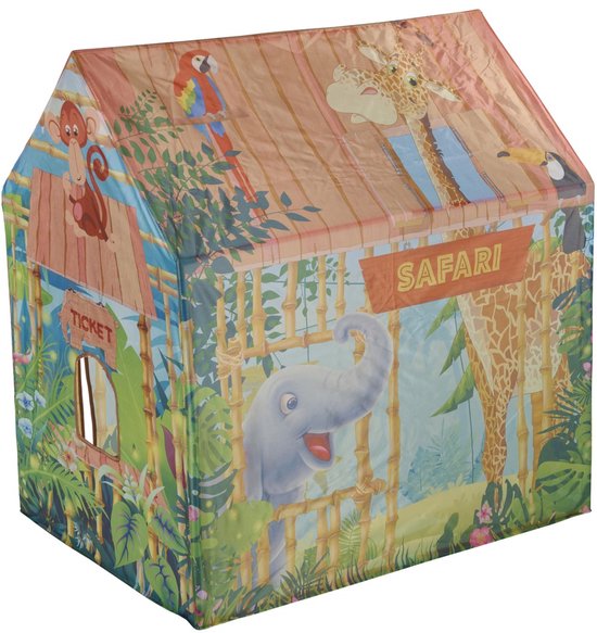Eddy Toys Speeltent Speelhuisje - Prinsessen of Safari Print - Gemaakt van Polyester Materiaal - Geschikt voor Kinderen van 3 tot 8 Jaar - Afmetingen 95x72x102 cm - Kleur Roze of Oranje — afbeelding 4