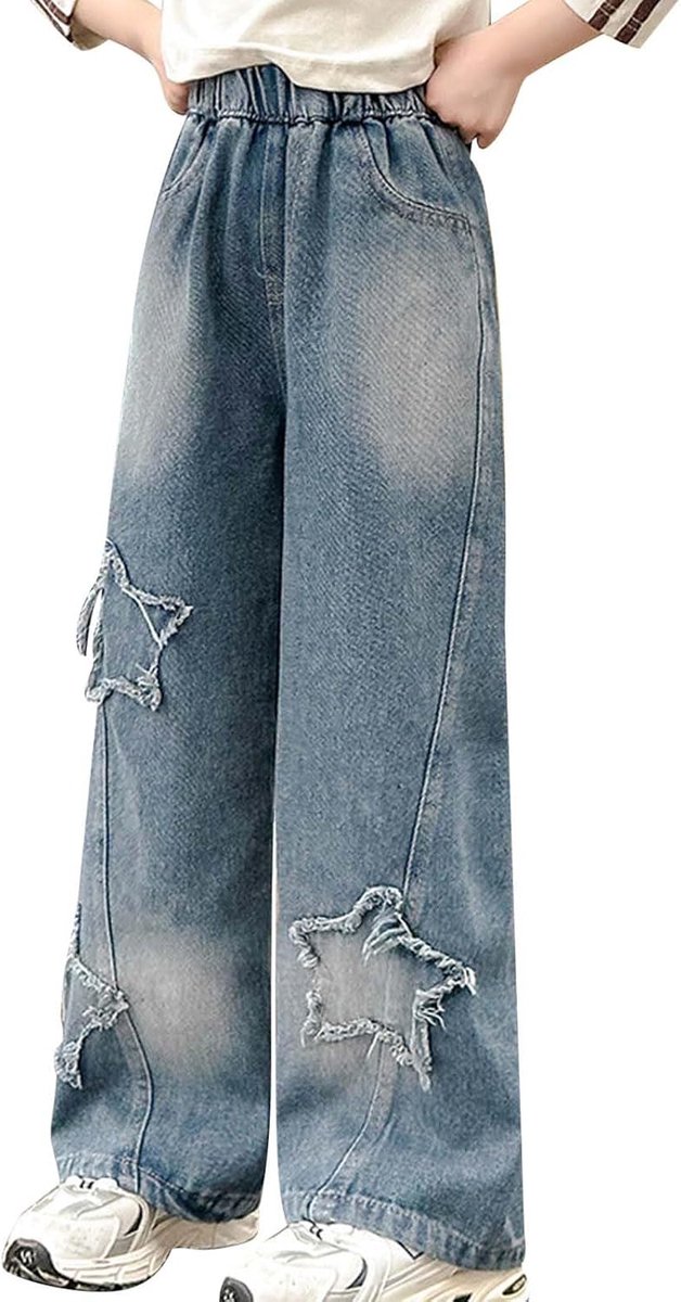 Broek voor meisjes, breed, gestreept, marineblauw, zomer, strand, vakantie, katoen, licht, chic, casual, schattig, kinderkleding, zonnemode, A32
