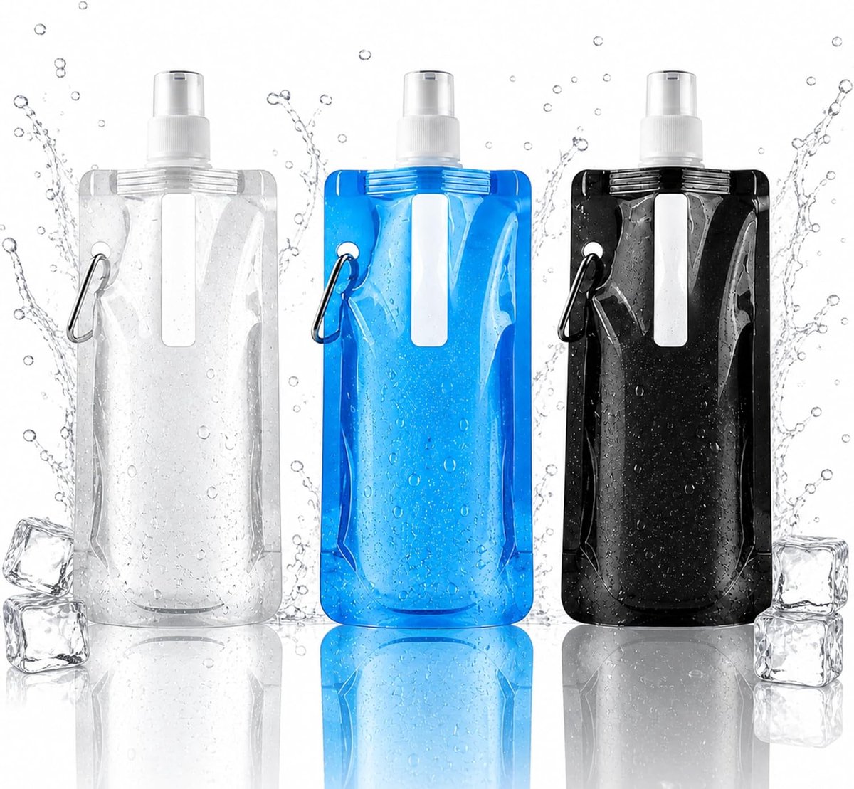 Opvouwbare Drinkfles, 3 Stukken, Opvouwbare, Herbruikbare Waterflessenset met Schroefsluiting, Voor Wandelen, Avontuur, Reizen, Uniseks, Volwassenen, 500 ml