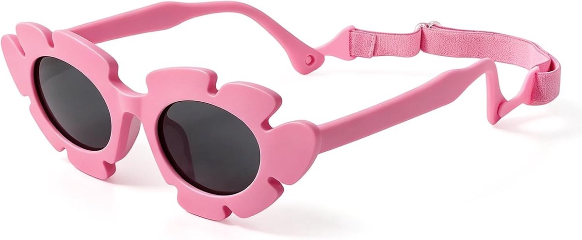 Zonnebril met riem voor kinderen, mooi bloemendesign, flexibel frame, TPEE, uv-bescherming, gepolariseerd, met montuur voor jongens en meisjes