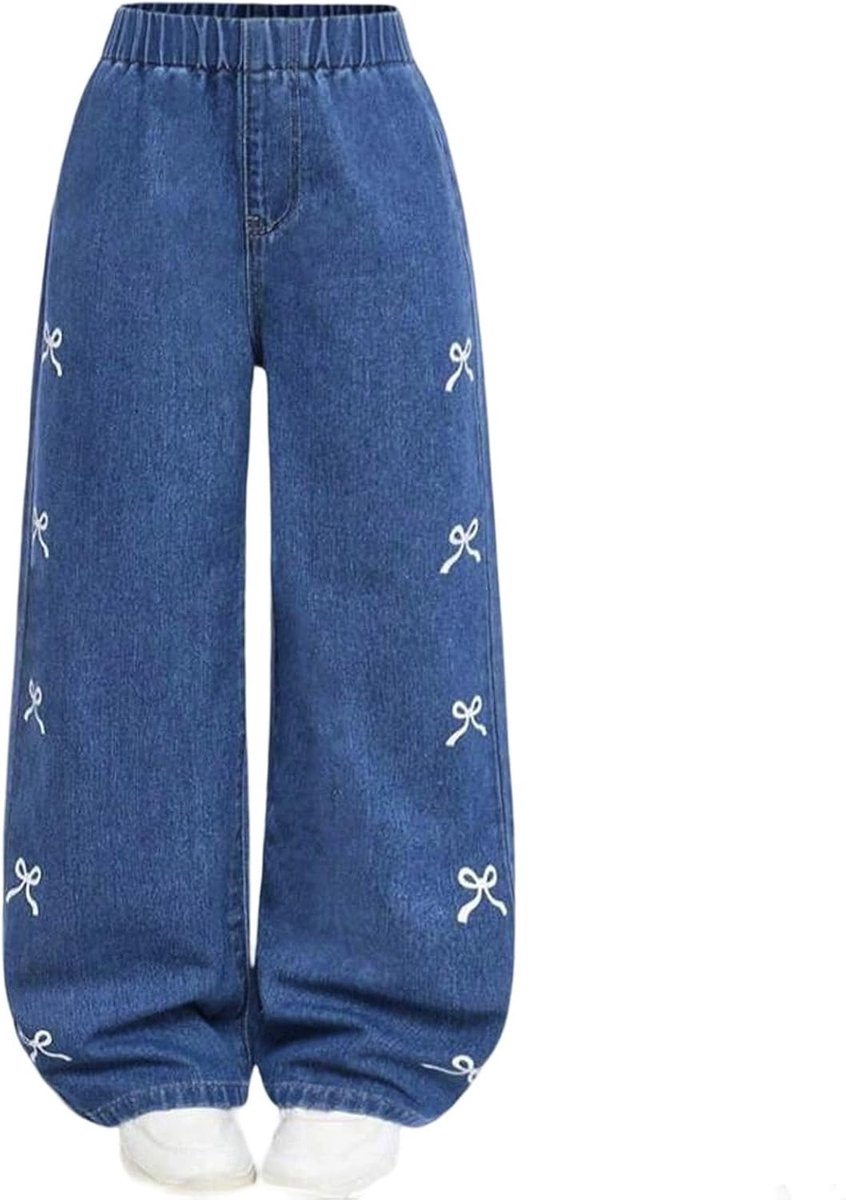 Broek voor meisjes, mooie broek met brede pijpen met strik, voor tieners, vrijetijdsbroek, rekbaar en comfortabel, voor dagelijks gebruik, van 7 tot 12 jaar