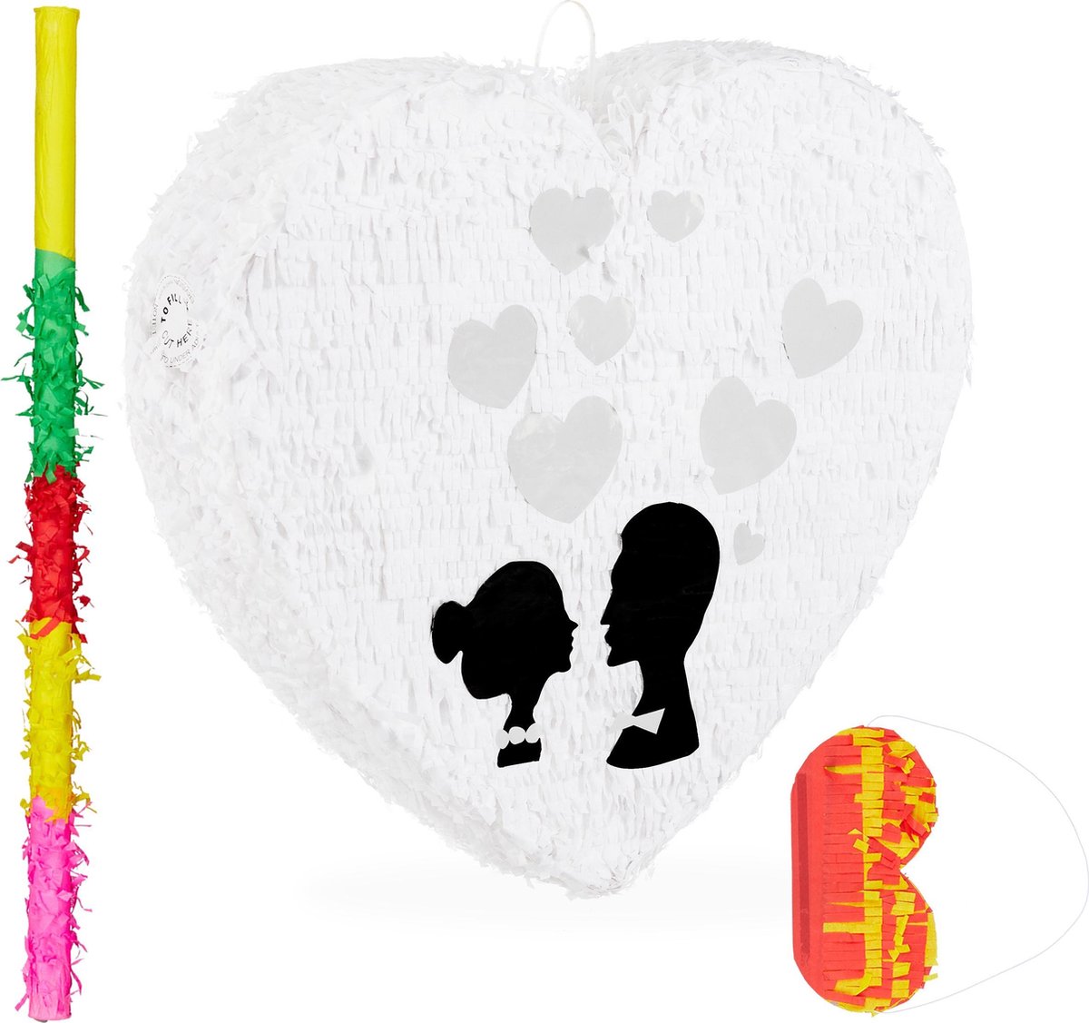 Afbeelding van product Relaxdays 3-delige pinata set - bruiloft - pinata hart - blinddoek - pinata huwelijk