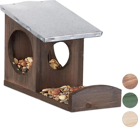 Relaxdays maison mangeoire écureuil - à accrocher - toit métallique - bois  - maison... | bol.com