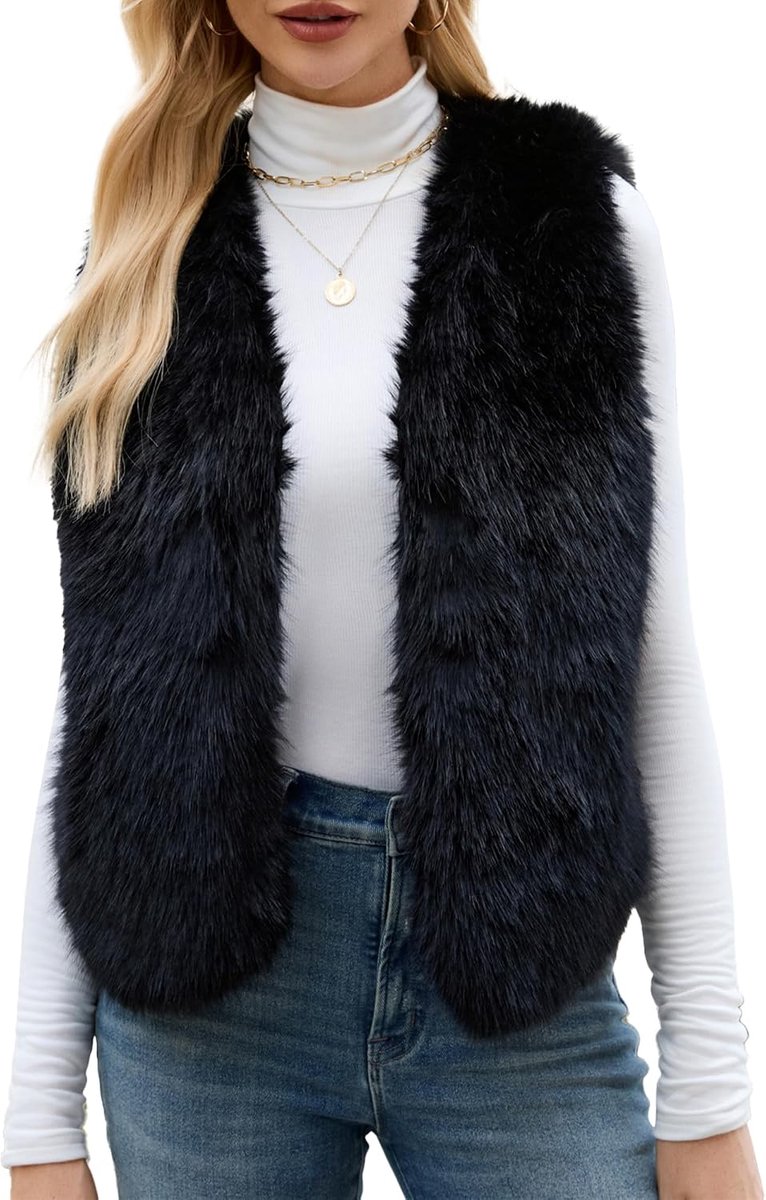 Dames V-hals pluche vest warm wintervest elegant fleece vest mouwloos winterjas effen pluche jas kort fleecejack teddy vest