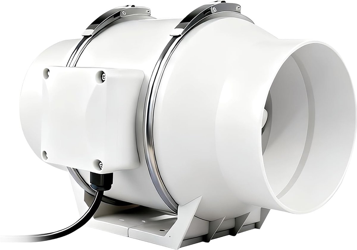 100 mm, buisventilator met stekker voor kweektent, indoor, broeikas, hydrocultuur, kelder, keuken, badkamer
