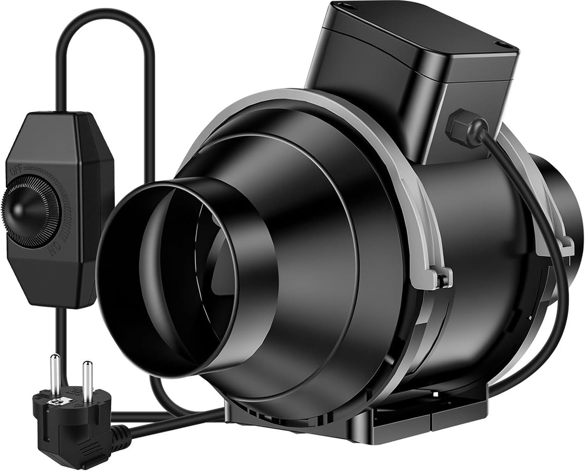 Shine Regelbare buisventilator, 100 mm, variabele toerentalregeling, stille EC-motor-ventilatie- en afvoerventilator voor koelversterkers, groeitenten, Silent Duct Fan