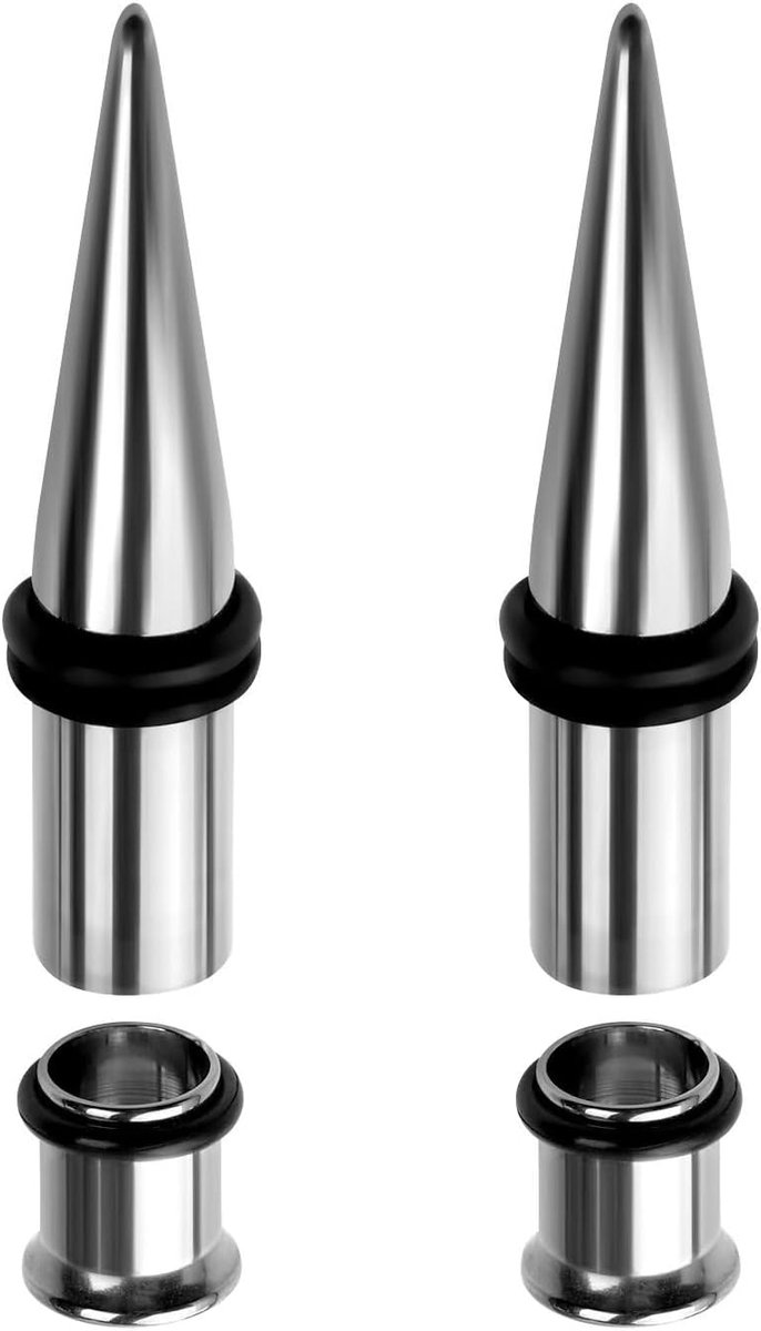 Plugs, 7 mm, roestvrij staal, 0G-plugs met kegelvormige tunnels, zwart