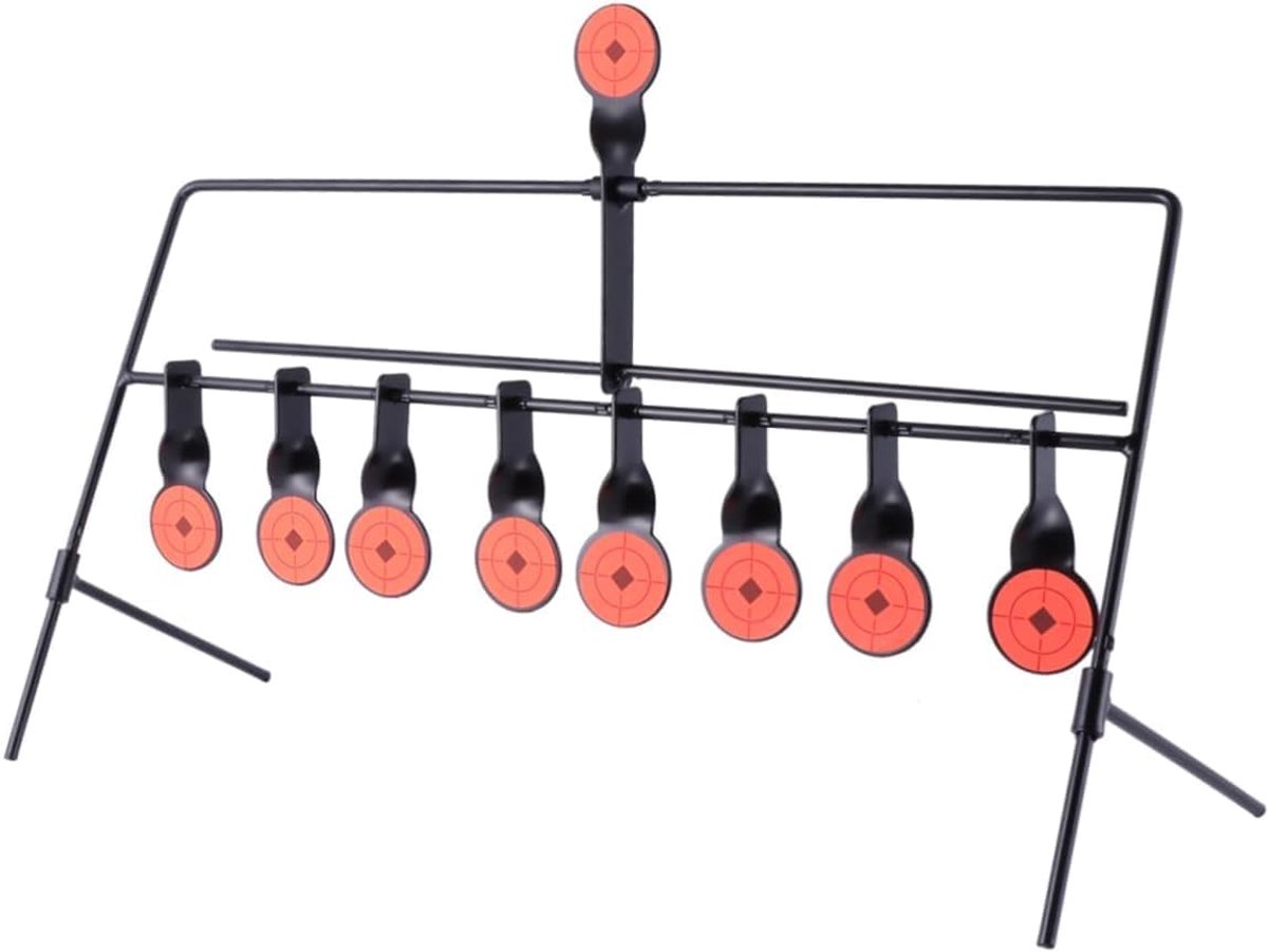 Schietschijf met automatisch resetten van 8 + 1 doelstellingen, inklapbaar stalen schietschijf voor praktijk en wedstrijd, hoge zichtbaarheid oranje, stabiele stand zonder montage