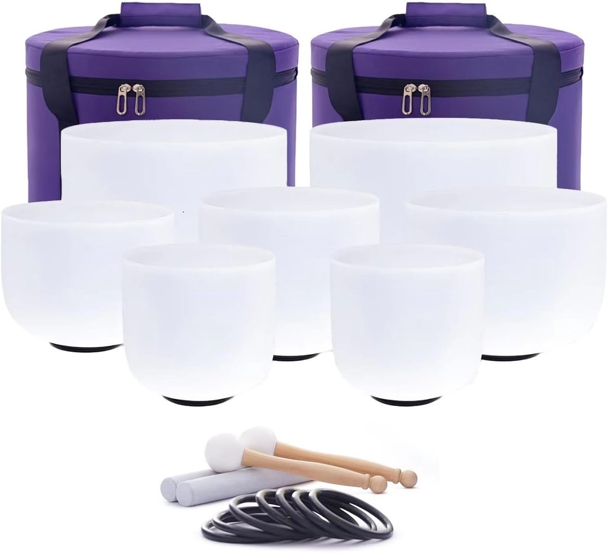 7"-12" Set van 7-Frosted Quartz Crystal Singing Bowl kristal klankschalen met 2-pc draagtassen voor Yoga Sound Healing