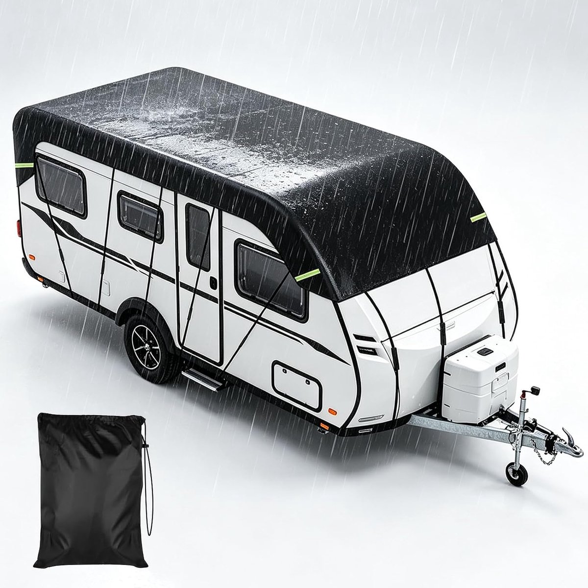 Afdekking, 7,5 x 3 m, 210D Oxford dekzeil, caravan, waterdicht en uv-bescherming, beschermhoes met opbergtas, caravan, afdekzeil, camper, dakafdekking voor camping, reizen
