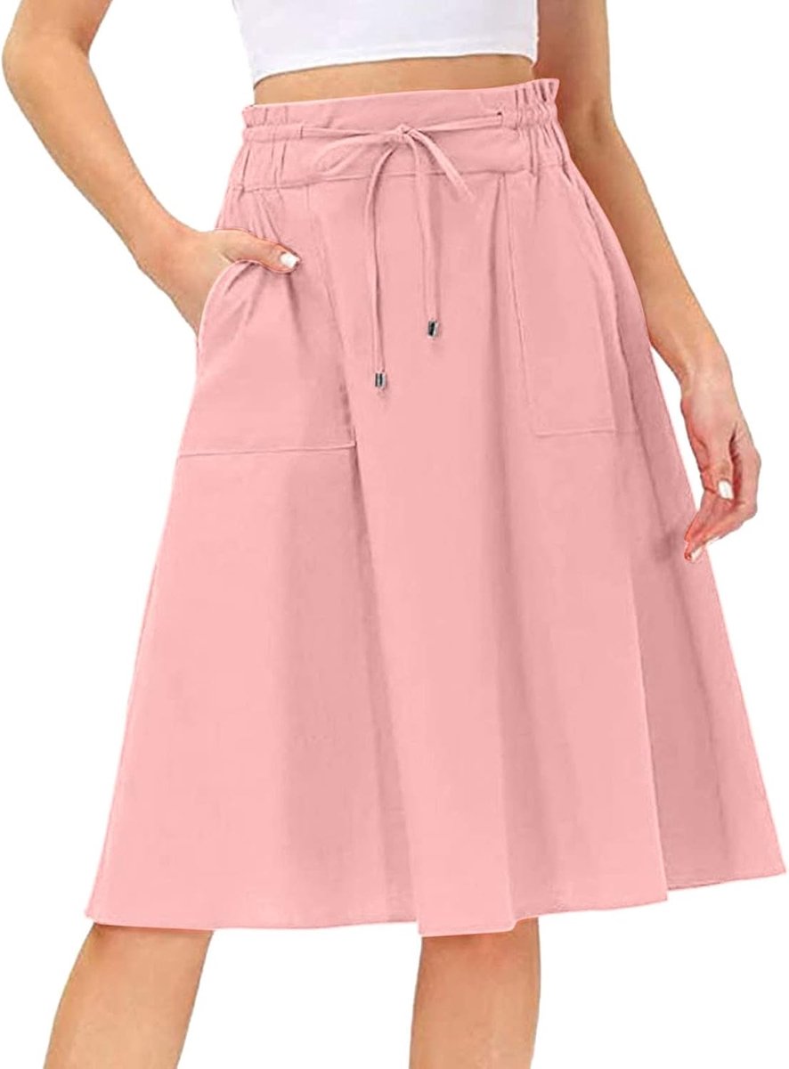 Damesrok, hoge taille, geplooid, uitlopend, lang, vloeiend, bohemien, klassiek, vrouwelijk, voor feest, bruiloft, lente, effen, elastische taille, dames, A67