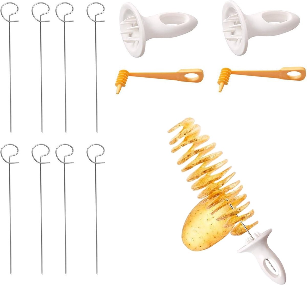 2-Delige Frietsnijder, Aardappelsnijder, Spiraalsnijder, Roestvrijstalen Aardappelsnijder Voor Aardappeltaarten, Barbecues, Keuken Toren Snijder