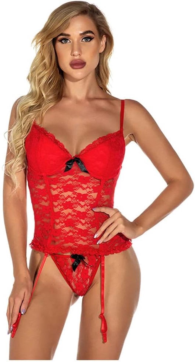 Dames 3 stks Sexy Ondergoed Kousenband Kant Sexy Dunne Vrouwen Nachtkleding Bh Set-Blanco_XXL