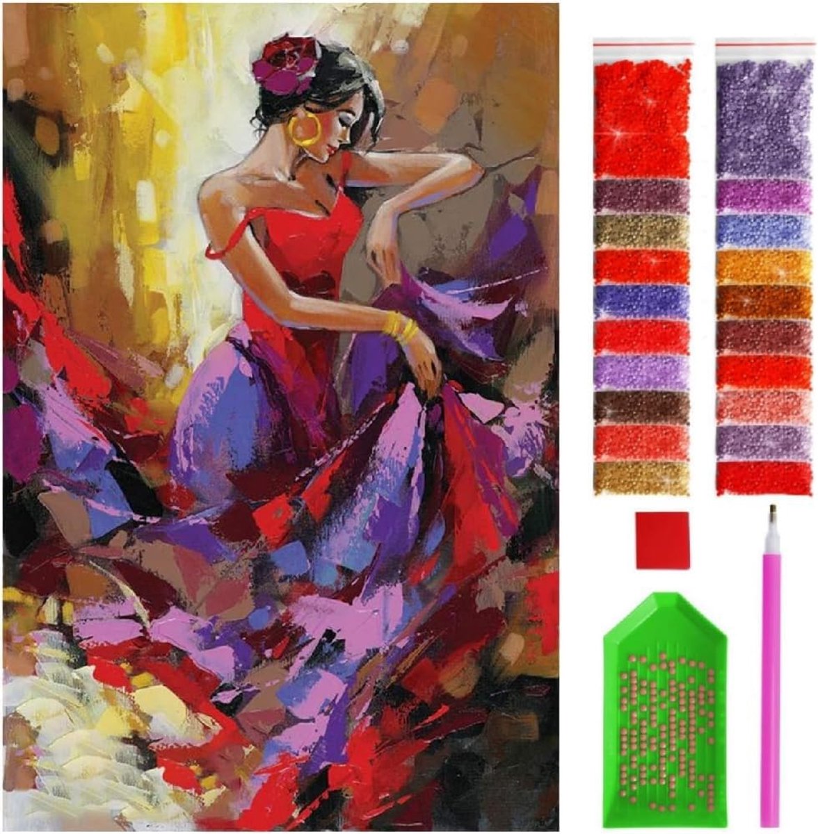 5D Diamond Painting DIY Full Drill Rhinestones, ABEUTY meisje in rode jurk, verf met diamanten Crystal Diamond Art Kits (meisje)