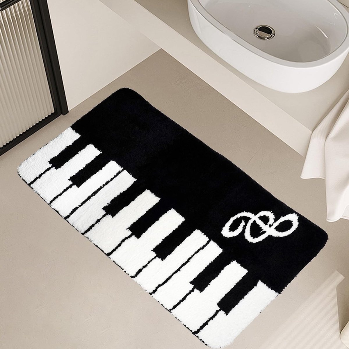 Badkamertapijt met pianotoetsen, sneldrogend, antislip, douchemat, moderne tapijten van gevlokte microvezelvezels (50 x 120 cm, stijl A)