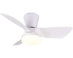 Stille Plafondventilator met Licht - Afstandsbediening - 50W - Plafondventilatorlamp - APP - Woonkamer - 6 Snelheden - 3 Bladen - Wit - 66 cm