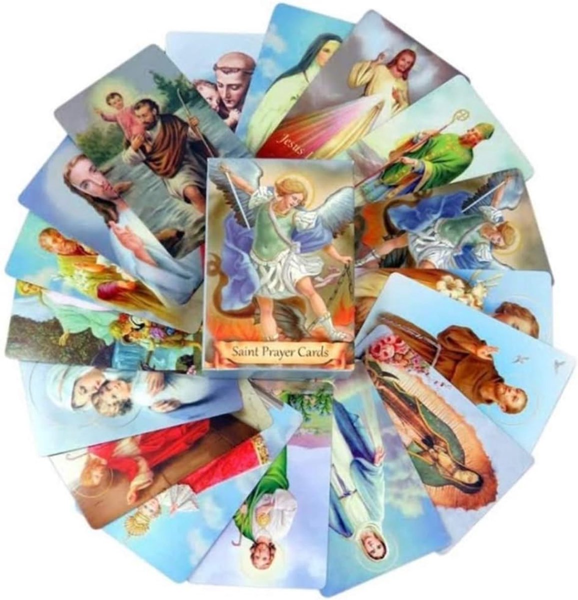 SnelShoppen - Set van 54 Heilige Kaarten met Katholieke Gebeden en Heiligen - 4 inch x 2,5 inch - Perfect voor Gebed, Inspiratie en Religieuze Gelegen