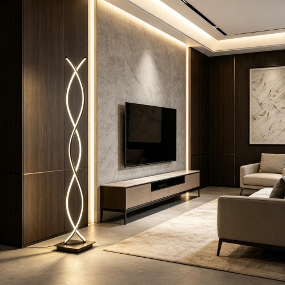 Zwarte led vloerlamp-dubbele spiraal vloerlamp-voetschakelaar-4500K natuurlijk licht-140 cm-woonkamer-slaapkamer-zwart