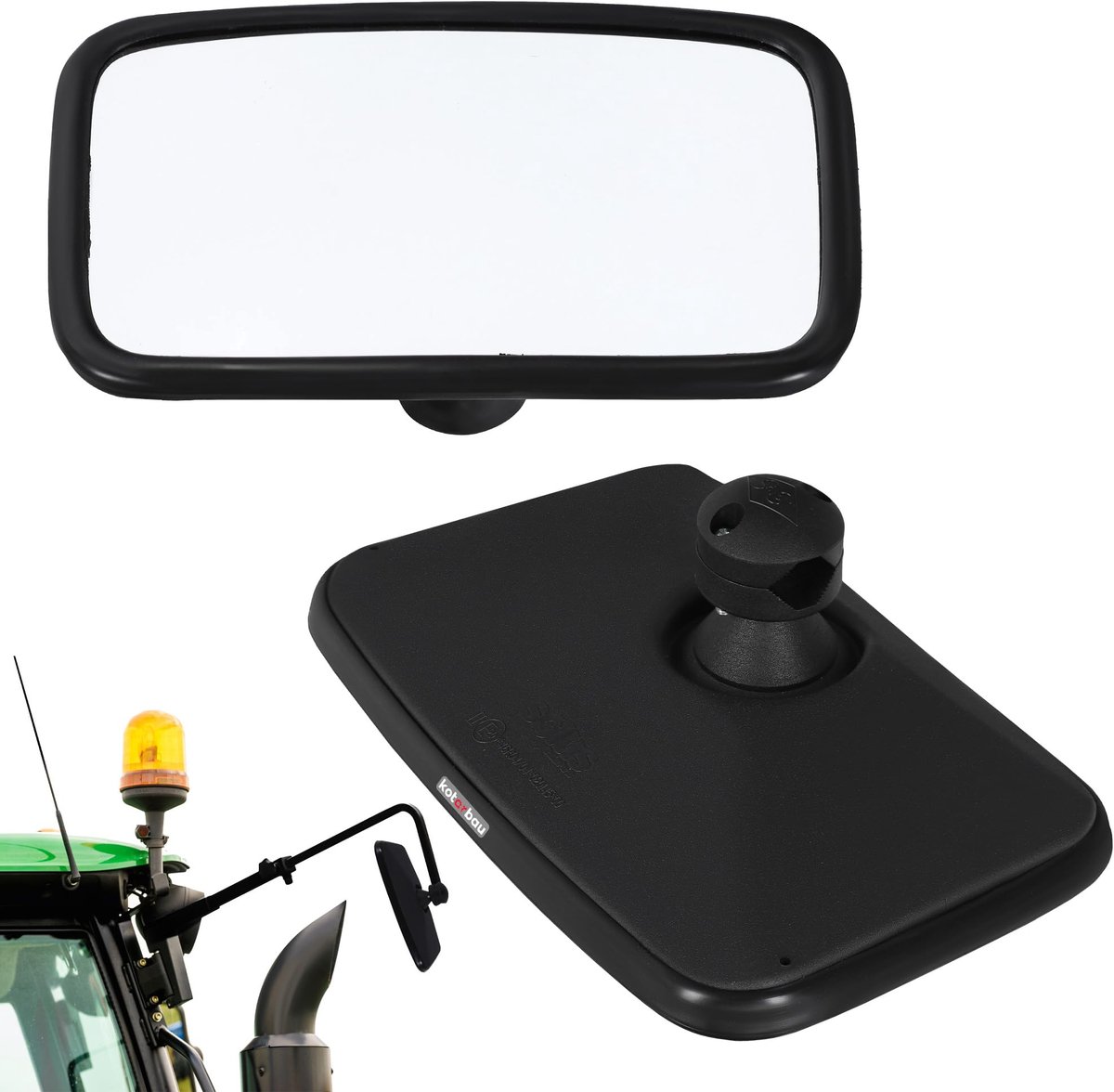 KOTARBAU® Tractor Spiegel - Buitenspiegel Tractor 25 x 16,5 cm Spiegel Tractor - Buitenspiegel voor Tractor - Links/Rechts - Convexe Spiegel met Houder voor ⌀ Spiegelarm 10-24 mm - PVC - Zwart