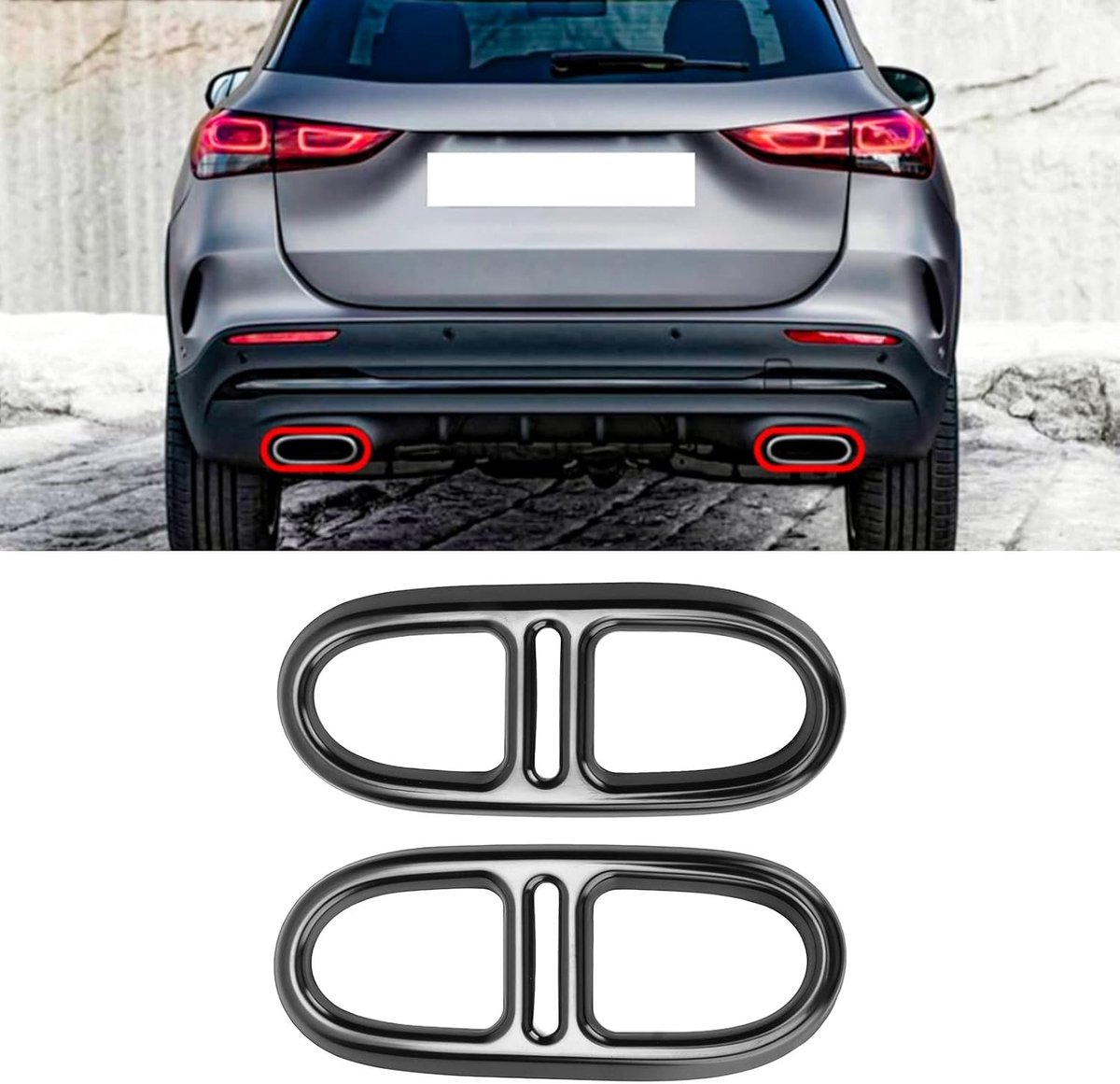 Stainless Steel Achteruitlaatpijp Covers voor GLA H247 4WD 2020-2021 - Duurzaam, Zwart en Stijlvol Design voor Verbeterde Uitlaatervaring