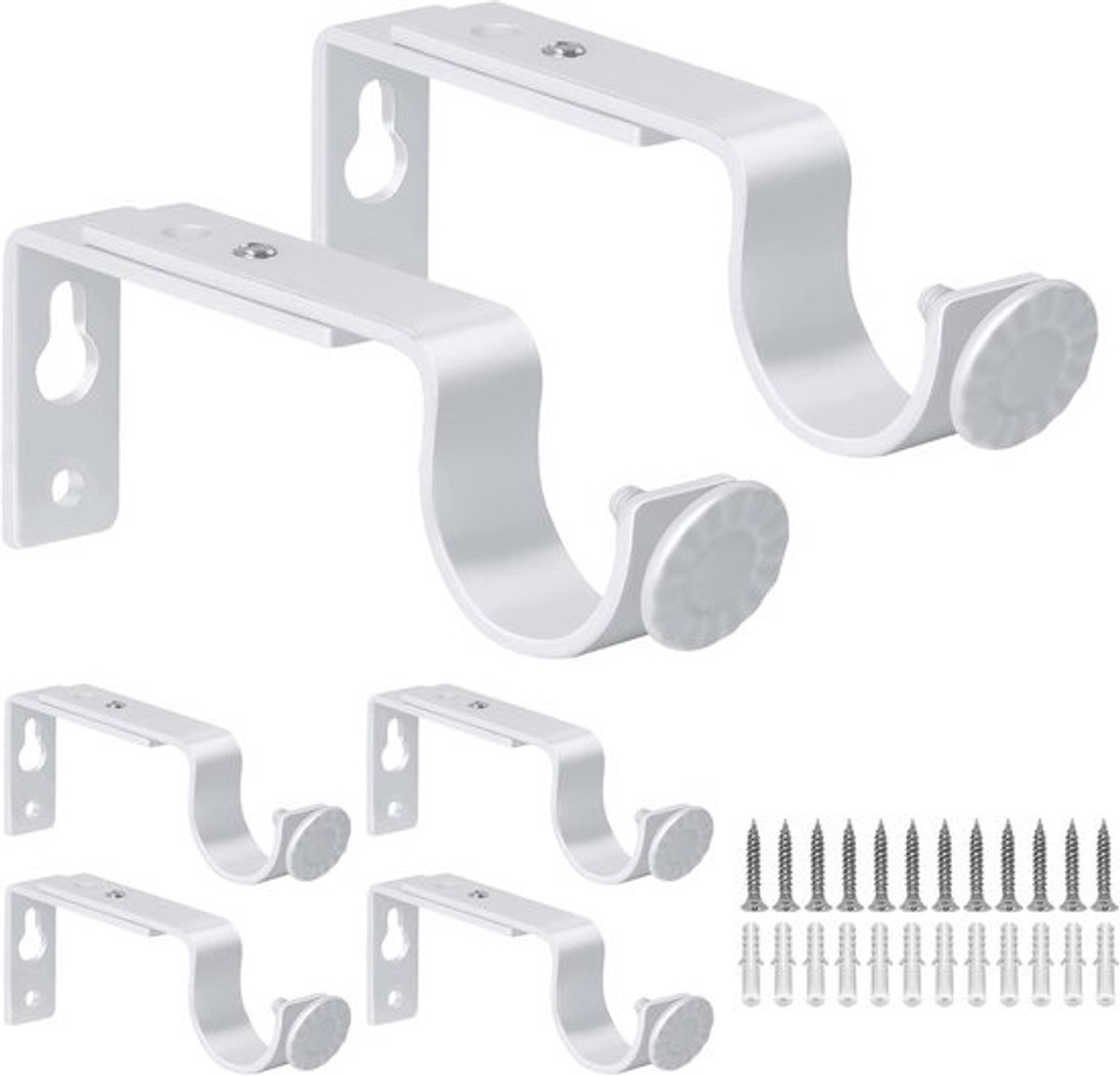 Gordijnroede Beugels - Roede Hangers - Venster Decoratie - Verstelbare Lengte - 6 Stuks - Wit