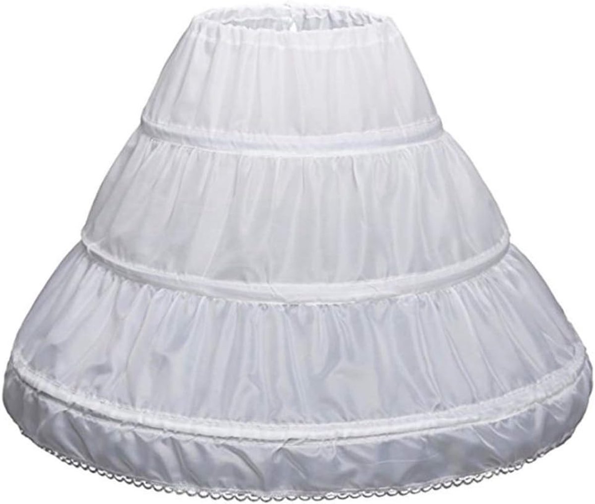 Kinderen Petticoat A-lijn 3 hoepels één laag kinderen Crinoline kanten trim bloemenmeisje jurk onderrok verstelbare taille voor leeftijd 4-6 jaar oud. Wit, Wit, 110