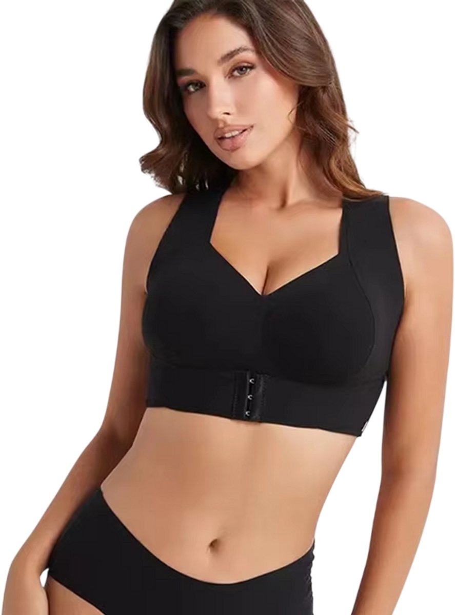 rimmo Dames BH Houdingsbevorderend – Comfortabele Corrigerende BH met Cross Back, Voorsluiting, Zonder Beugel, Volledige Bedekking, Push-Up en Rugondersteuning - Zwart